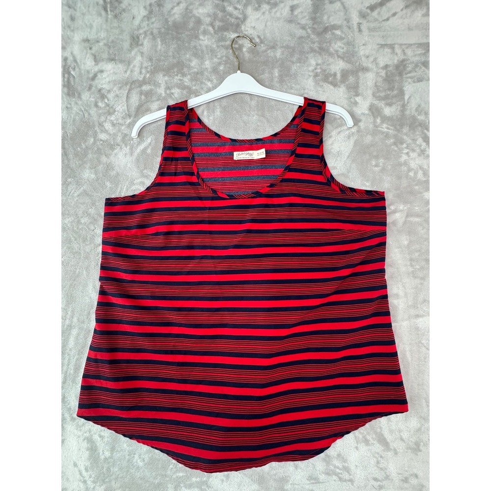 Faded Glory Womens XL 16-18 Red Navy Blue Striped Sleeveless Tank Top Scoop Neck
